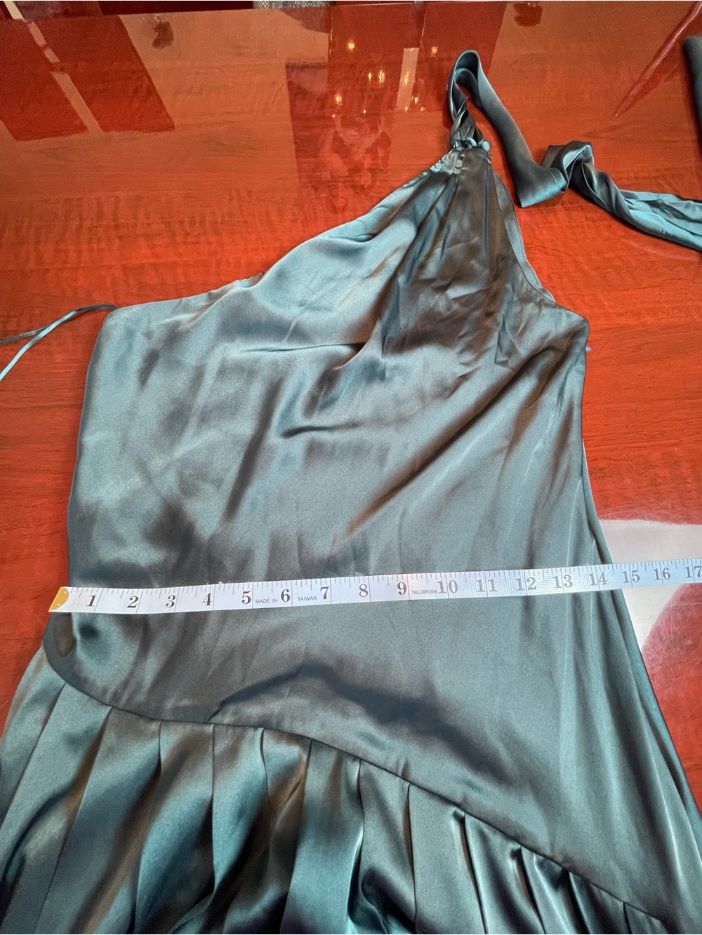 BHLDN One-Shoulder Scarf-Neck Asymmetric Formal Maxi Dress Teal Green Sz M - Picture 7 of 16